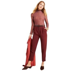 Anthropologie Sasha Red Wine Maroon Button Fly Tapered Pants Trousers